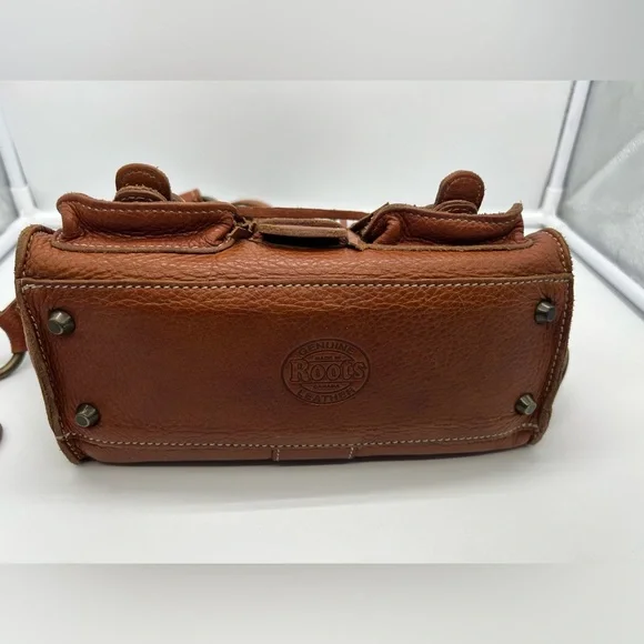 ROOTS VINTAGE Cognac Brown Leather Mini Emily Tassel Double Handles Shoulder Bag - Picture 12 of 16